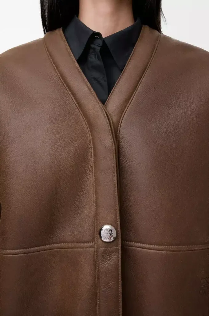 Cardigan Pebble in shearling marrone kaki