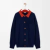 Cardigan polo in lana blu navy/arancione Cardigan polo in lana blu navy/arancione
