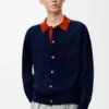 Cardigan polo in lana blu navy/arancione Cardigan polo in lana blu navy/arancione