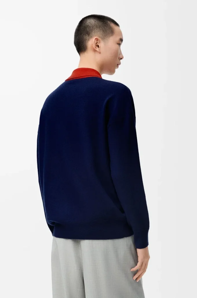 Cardigan polo in lana blu navy/arancione Cardigan polo in lana blu navy/arancione