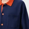 Cardigan polo in lana blu navy/arancione Cardigan polo in lana blu navy/arancione