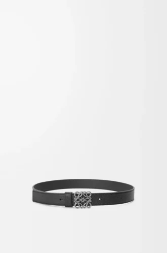 Cintura Anagram larga in morbida pelle di vitello martellata Nero/Vintage Palladium