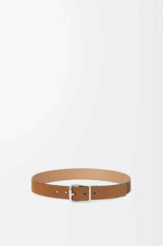 Cintura Double Roller Curve in pelle scamosciata pressata Cognac/Vintage Palladium