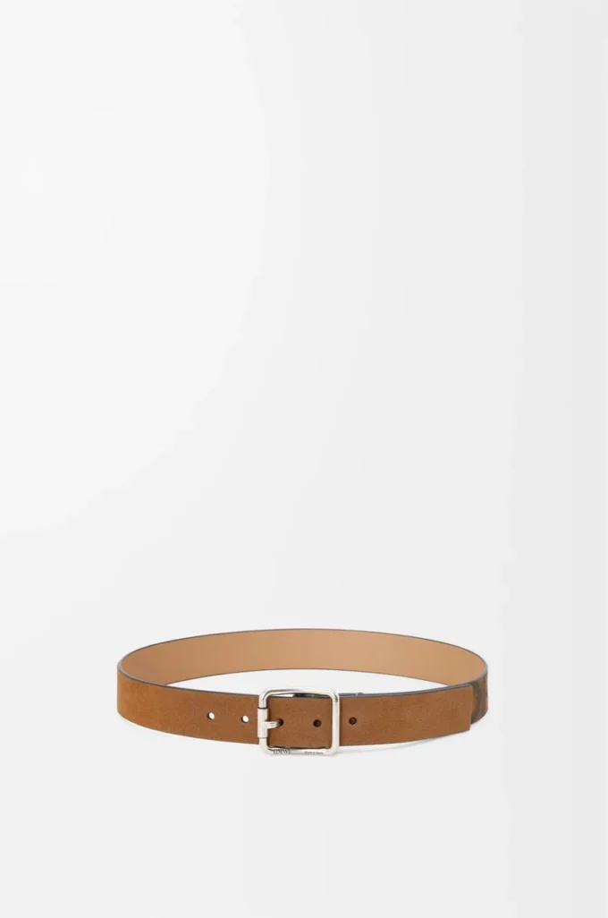Cintura Double Roller Curve in pelle scamosciata pressata Cognac/Vintage Palladium