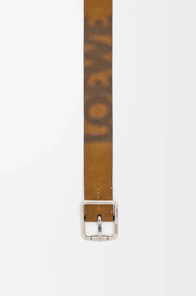 Cintura Double Roller Curve in pelle scamosciata pressata Cognac/Vintage Palladium
