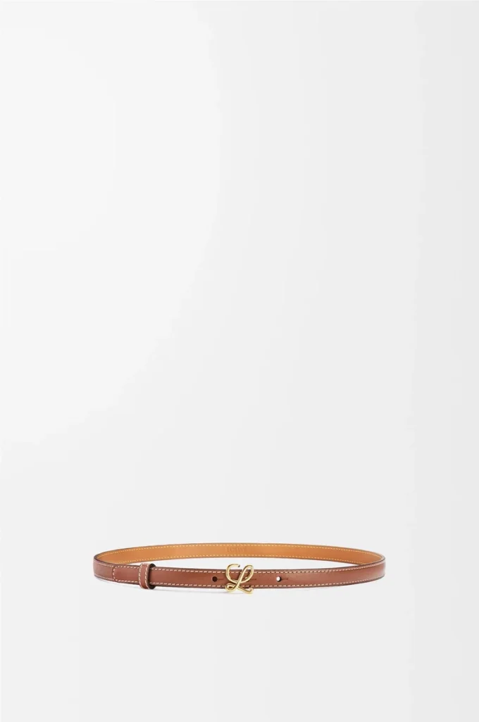 Cintura in morbida pelle di vitello marrone chiaro/oro Cintura in morbida pelle di vitello marrone chiaro/oro