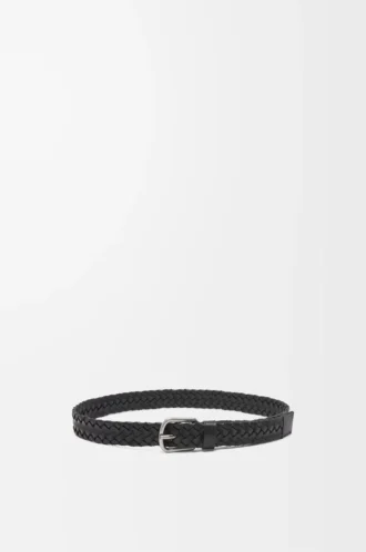 Cintura larga intrecciata in pelle di vitello conciata al vegetale Nero/Vintage Palladium
