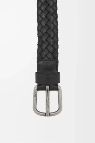Cintura larga intrecciata in pelle di vitello conciata al vegetale Nero/Vintage Palladium