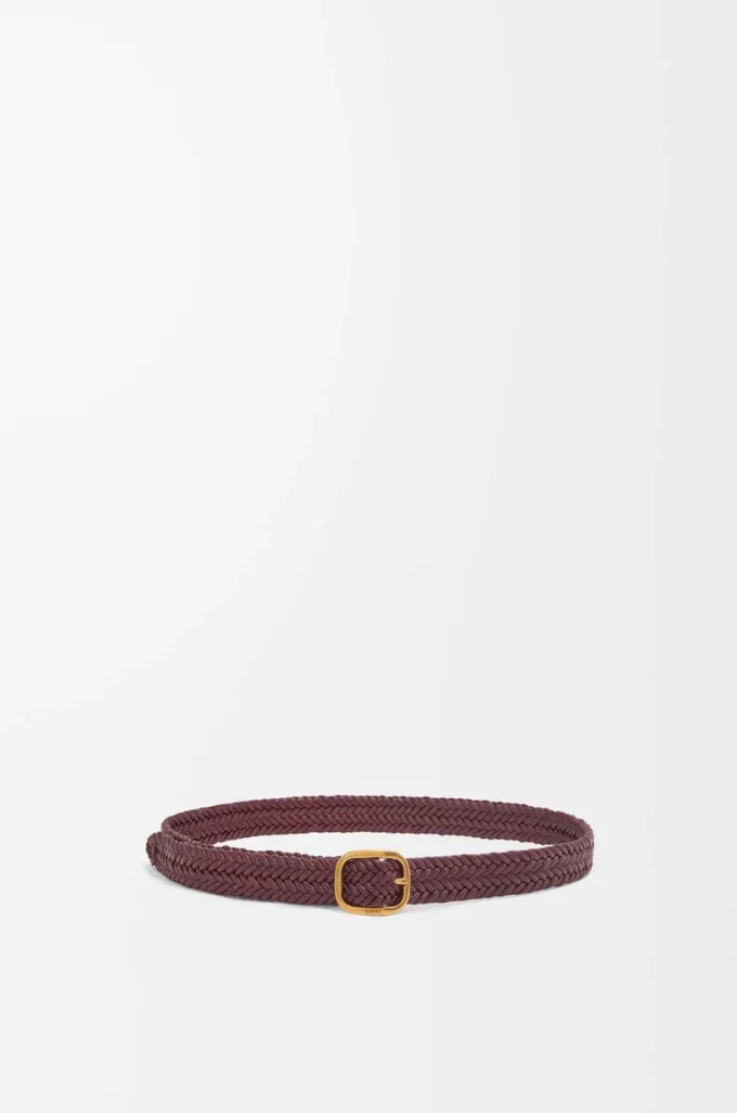 Cintura morbida arrotondata in pelle di vitello Burgundy/Gold