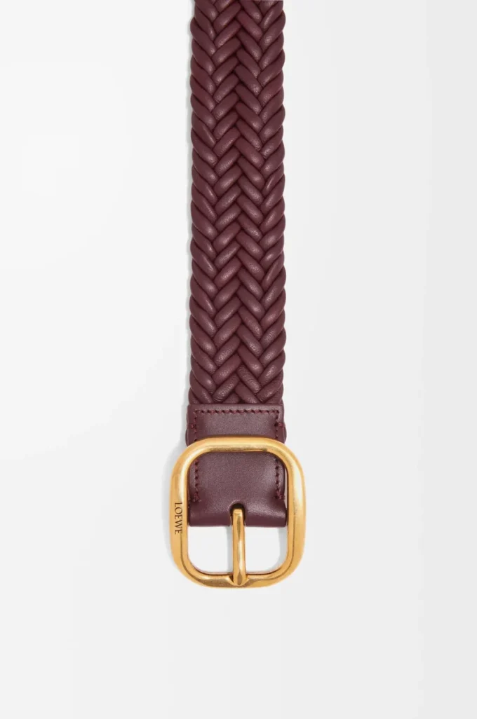 Cintura morbida arrotondata in pelle di vitello Burgundy/Gold