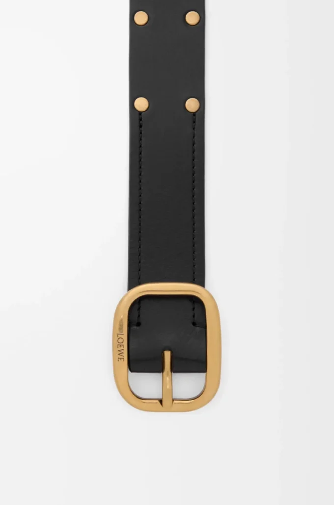 Cintura morbida arrotondata in pelle di vitello classica nera/oro