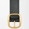 Cintura morbida arrotondata in pelle di vitello classica nera/ottone vintage Cintura morbida arrotondata in pelle di vitello classica nera/ottone vintage