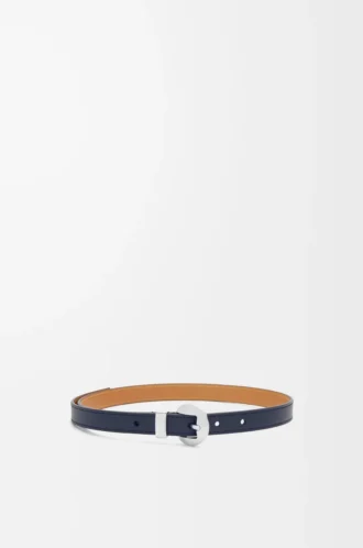 Cintura Pebble in pelle di vitello liscia Deep Navy/Palladium