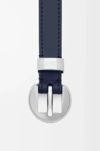 Cintura Pebble in pelle di vitello liscia Deep Navy/Palladium
