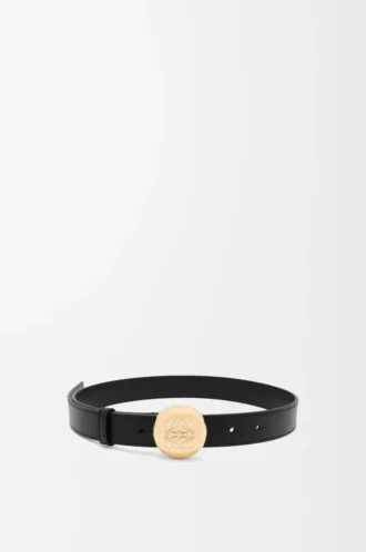 Cintura Pebble in pelle di vitello liscia Nero/Oro