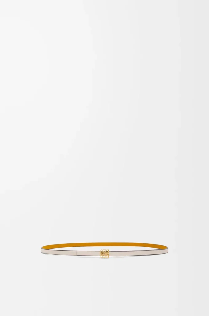 Cintura reversibile Anagram cube in pelle di vitello liscia Soft White/Sunflower /Gold