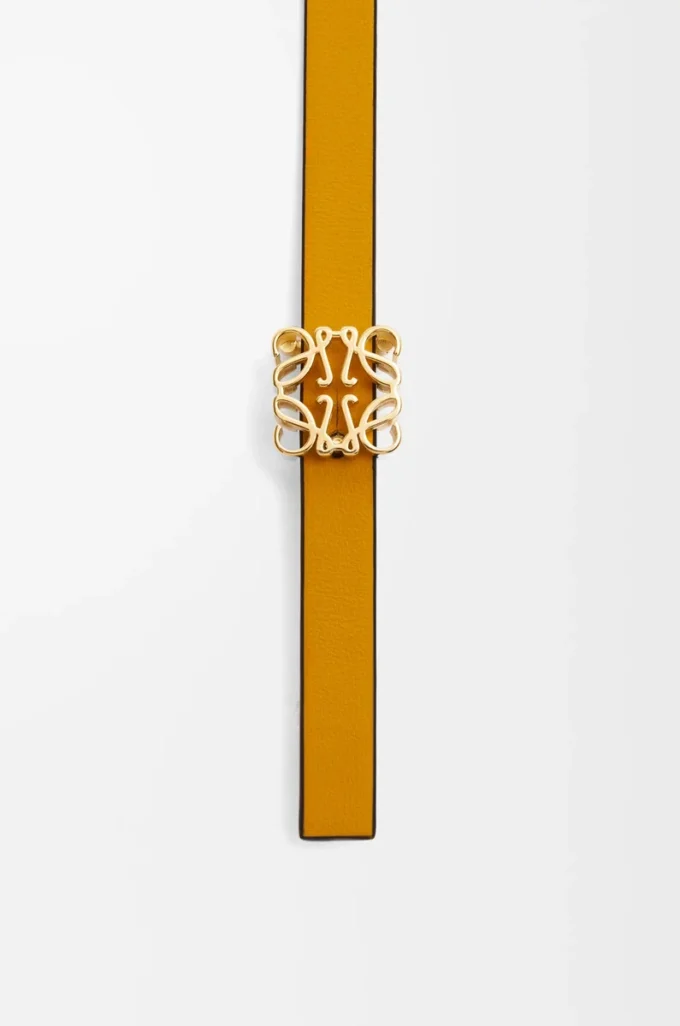 Cintura reversibile Anagram cube in pelle di vitello liscia Soft White/Sunflower /Gold