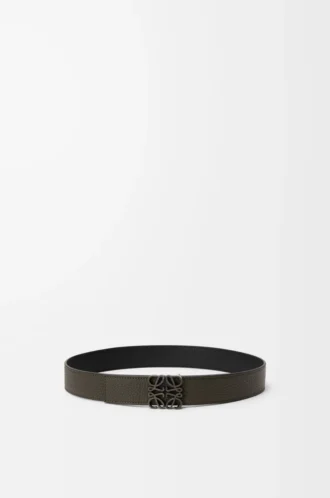 Cintura reversibile Anagram in morbida pelle di vitello martellata Dark Khaki/Black/Dark Pal