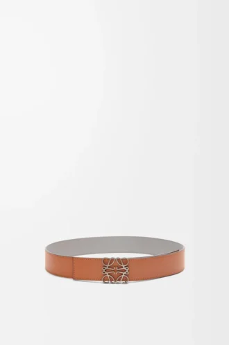 Cintura reversibile Anagram in pelle di vitello liscia Tan/Grigio asfalto/Peltro