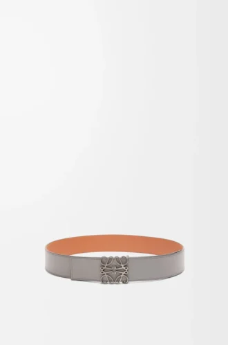 Cintura reversibile Anagram in pelle di vitello liscia Tan/Grigio asfalto/Peltro