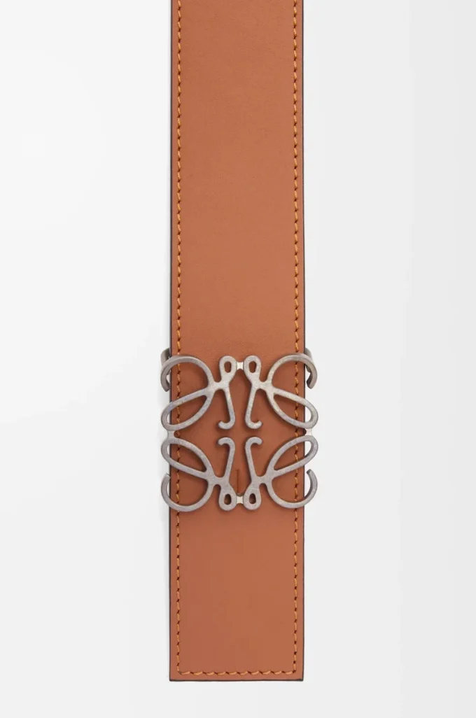 Cintura reversibile Anagram in pelle di vitello liscia Tan/Grigio asfalto/Peltro