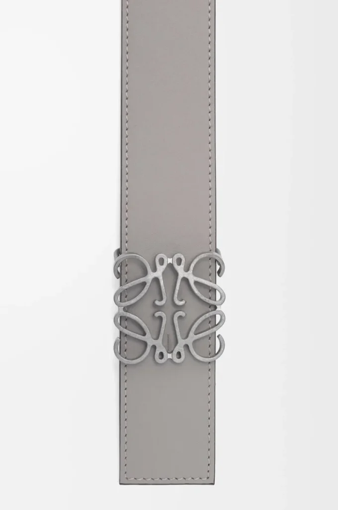 Cintura reversibile Anagram in pelle di vitello liscia Tan/Grigio asfalto/Peltro