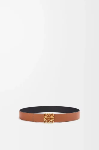 Cintura reversibile Anagram in pelle di vitello liscia Tan/Nero/Oro
