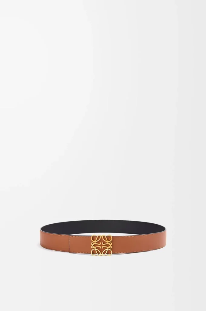 Cintura reversibile Anagram in pelle di vitello liscia Tan/Nero/Oro