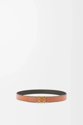 Cintura reversibile Anagram in pelle di vitello liscia Tan/Nero/Oro