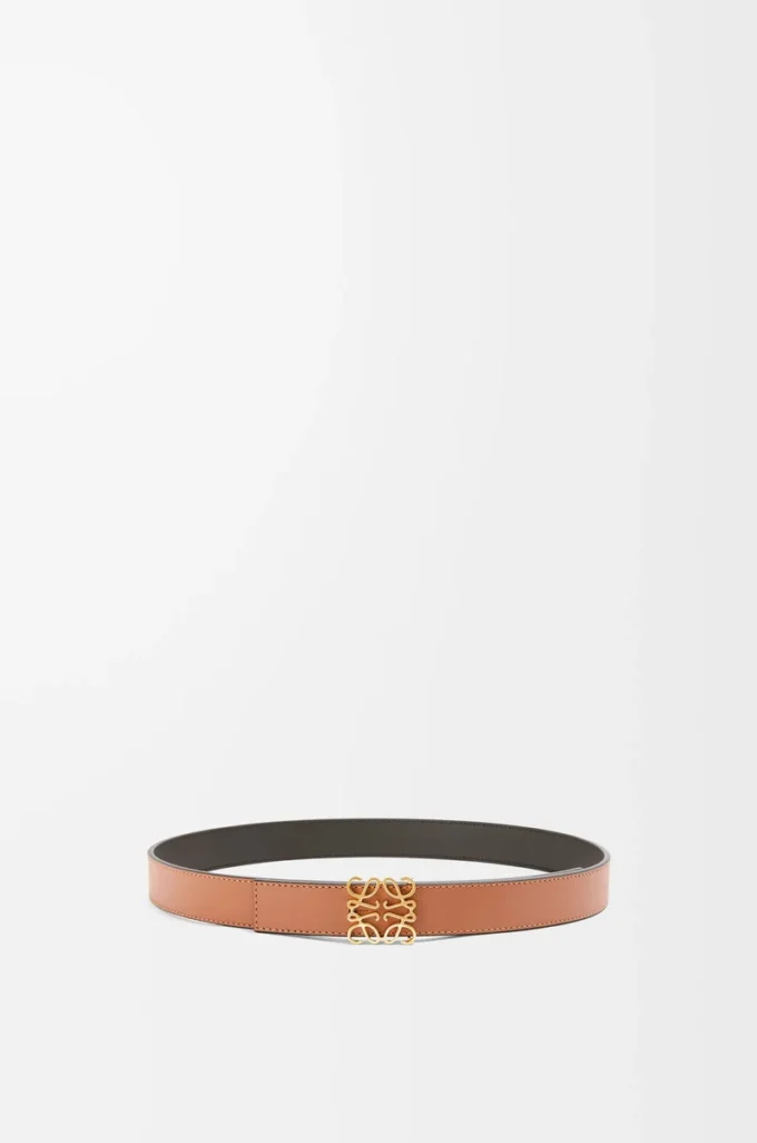 Cintura reversibile Anagram in pelle di vitello liscia Tan/Nero/Oro