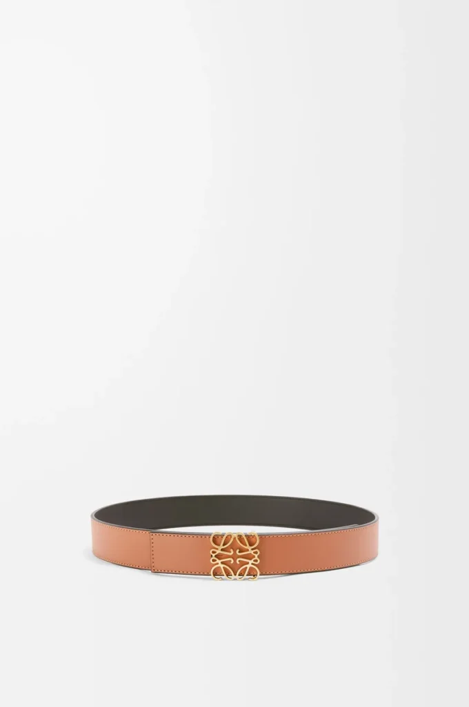Cintura reversibile Anagram in pelle di vitello liscia Tan/Nero/Oro