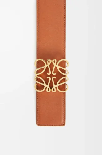 Cintura reversibile Anagram in pelle di vitello liscia Tan/Nero/Oro