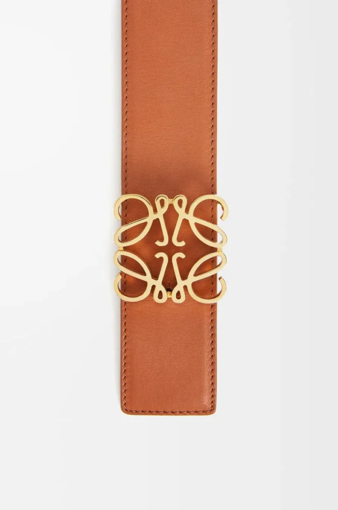 Cintura reversibile Anagram in pelle di vitello liscia Tan/Nero/Oro