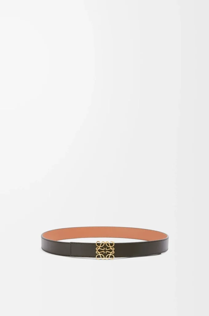 Cintura reversibile Anagram in pelle di vitello liscia Tan/Nero/Oro