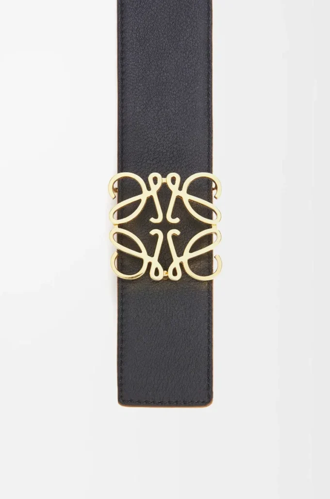 Cintura reversibile Anagram in pelle di vitello liscia Tan/Nero/Oro