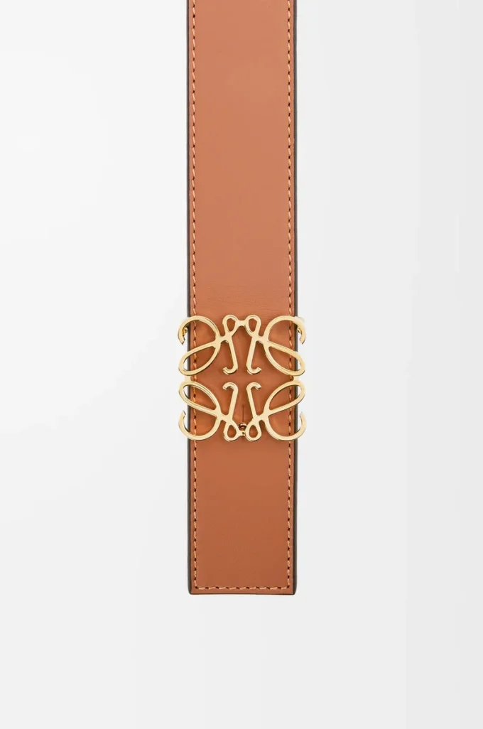 Cintura reversibile Anagram in pelle di vitello liscia Tan/Nero/Oro