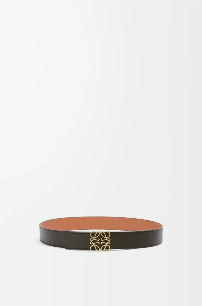 Cintura reversibile Anagram in pelle di vitello liscia Tan/Nero/Oro