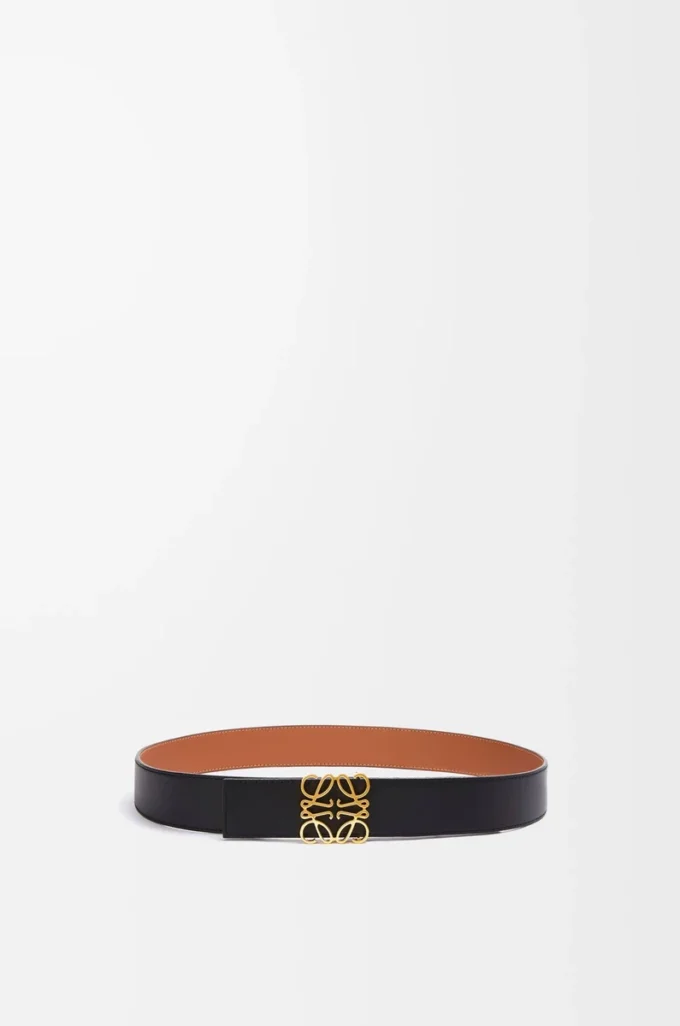 Cintura reversibile Anagram in pelle di vitello liscia Tan/Nero/Oro