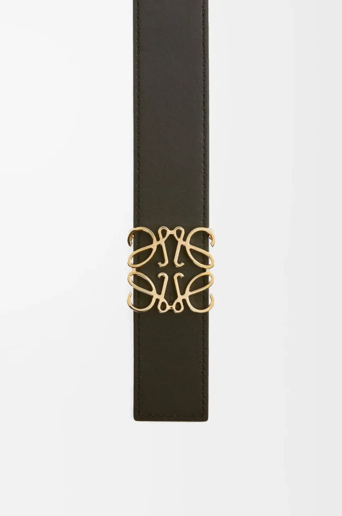 Cintura reversibile Anagram in pelle di vitello liscia Tan/Nero/Oro