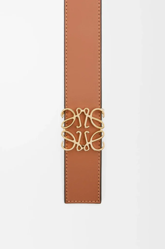 Cintura reversibile Anagram in pelle di vitello liscia Tan/Nero/Oro