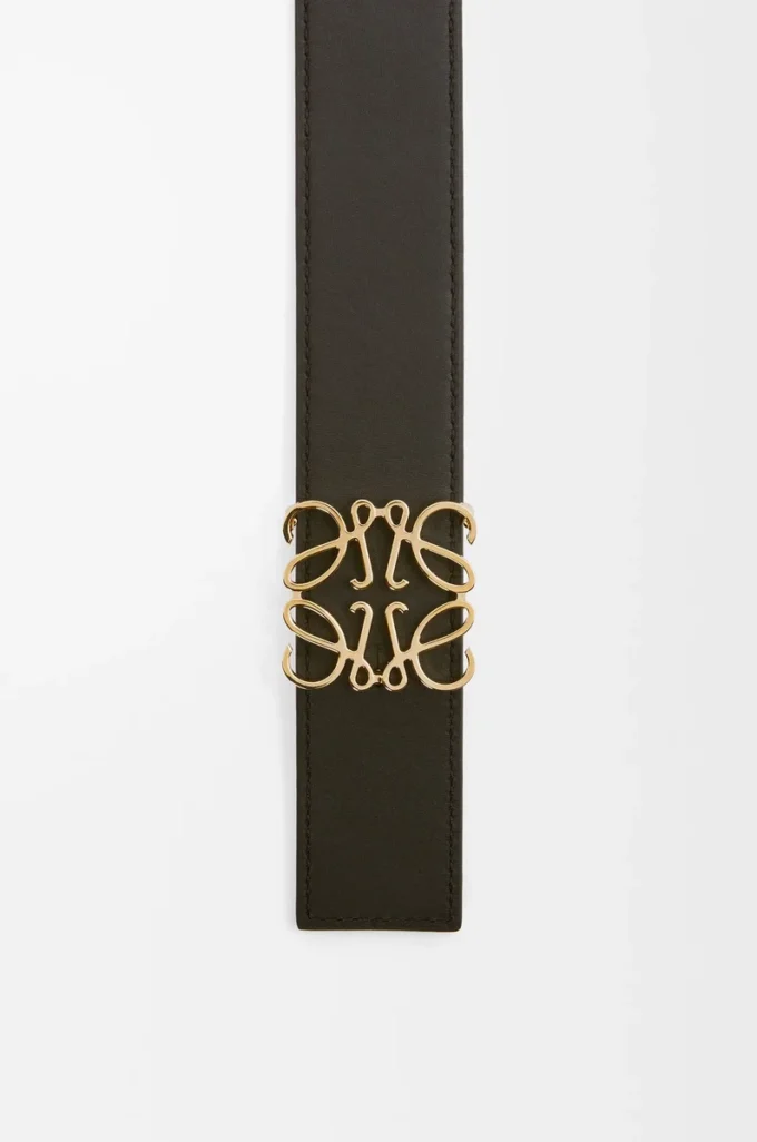 Cintura reversibile Anagram in pelle di vitello liscia Tan/Nero/Oro