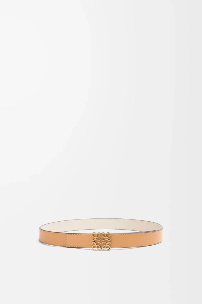 Cintura reversibile Anagram in pelle di vitello liscia Warm Desert/Light Oat/Bronze