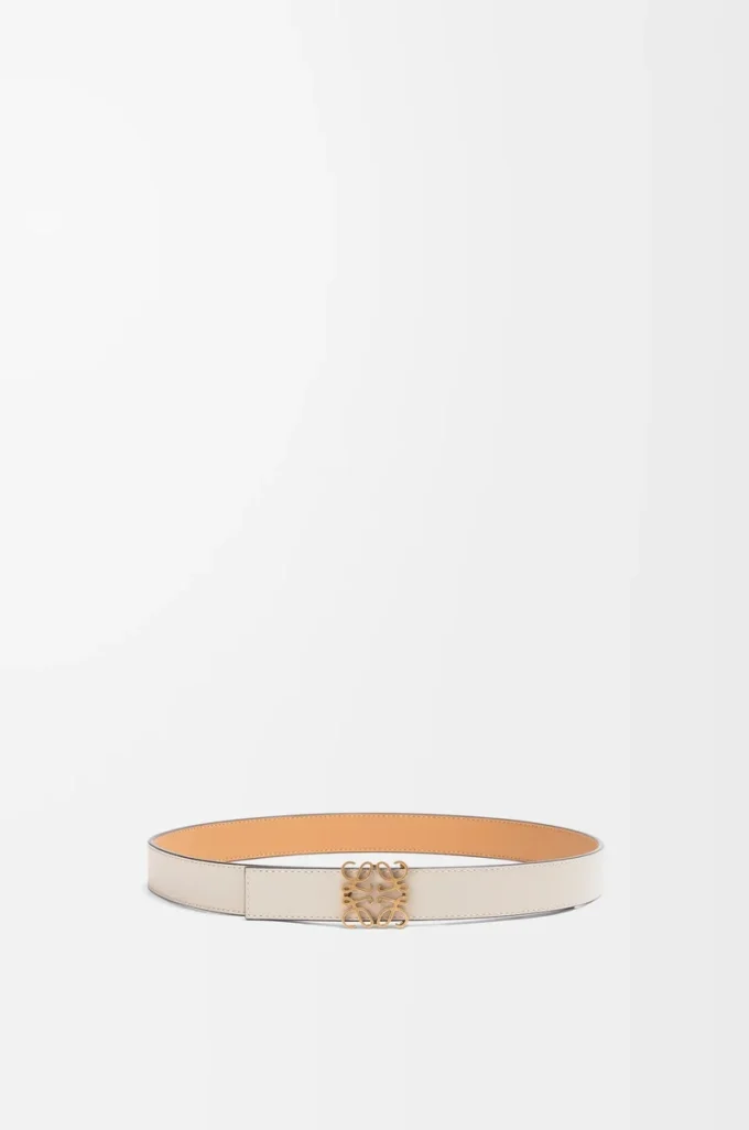 Cintura reversibile Anagram in pelle di vitello liscia Warm Desert/Light Oat/Bronze