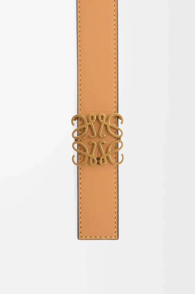 Cintura reversibile Anagram in pelle di vitello liscia Warm Desert/Light Oat/Bronze