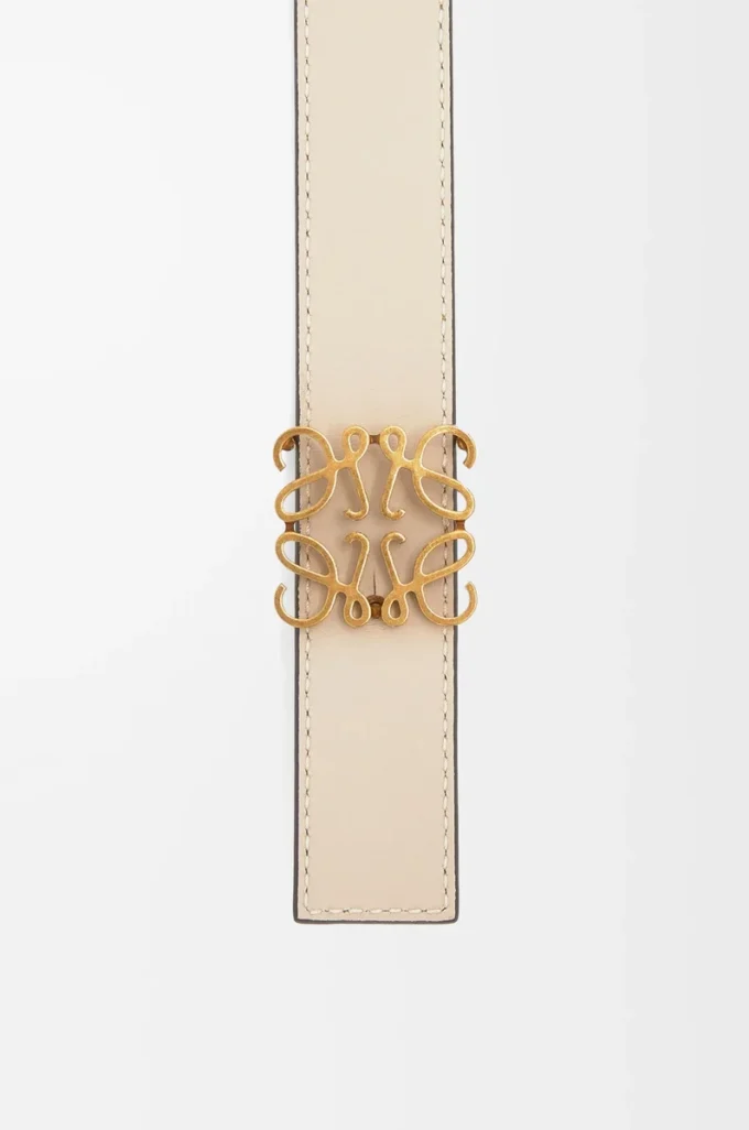Cintura reversibile Anagram in pelle di vitello liscia Warm Desert/Light Oat/Bronze