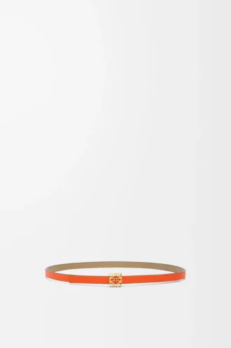 Cintura reversibile con cubo Anagram in pelle di vitello liscia verde argilla/arancione vivace/oro