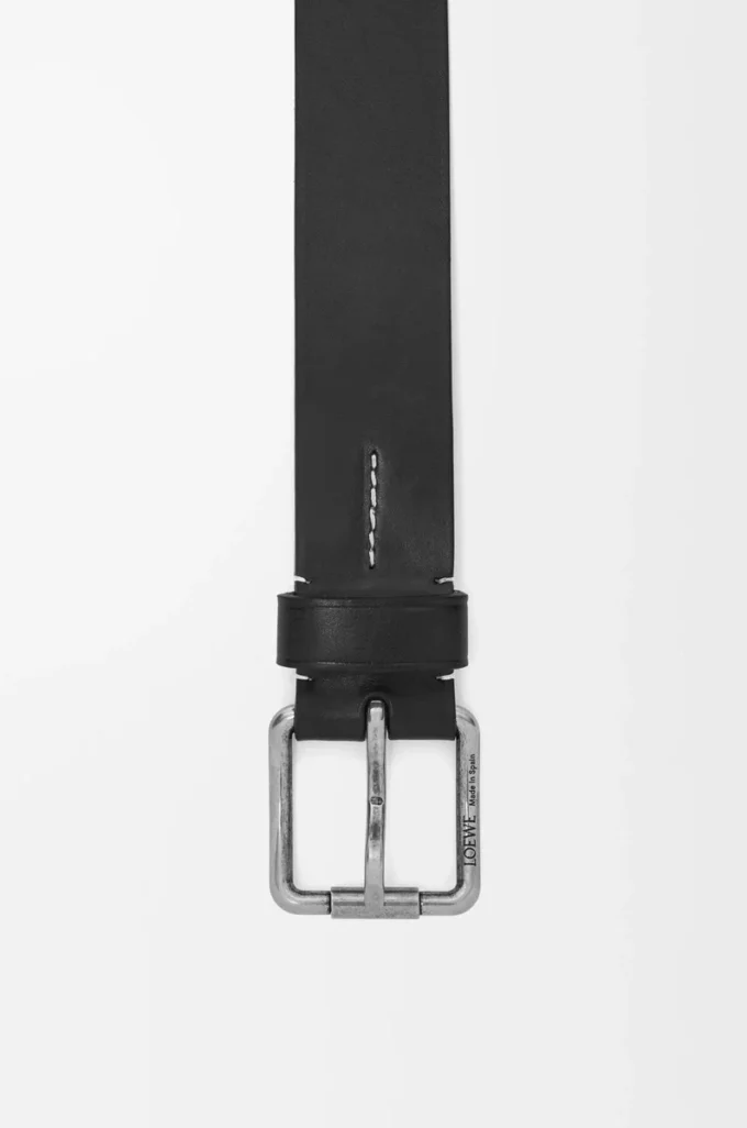 Cintura Roller Curve in morbida pelle di vitello martellata Nero/Vintage Palladium