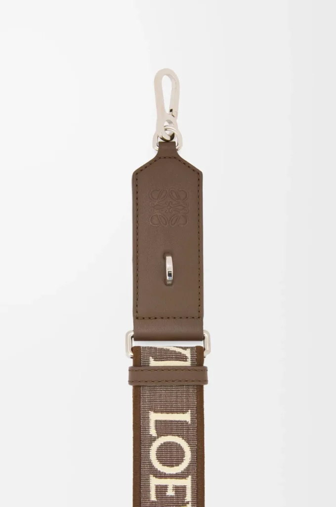 Cinturino Anagram in jacquard e pelle di vitello Dark Cigar