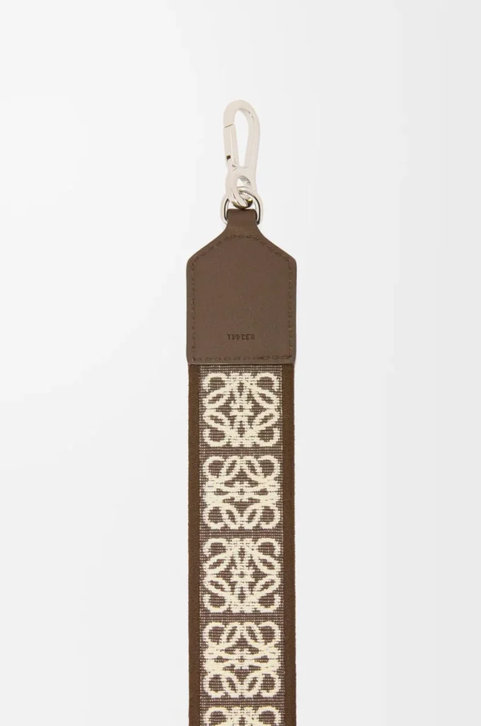 Cinturino Anagram in jacquard e pelle di vitello Dark Cigar