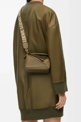 Cinturino Anagram in jacquard e pelle di vitello Dark Khaki